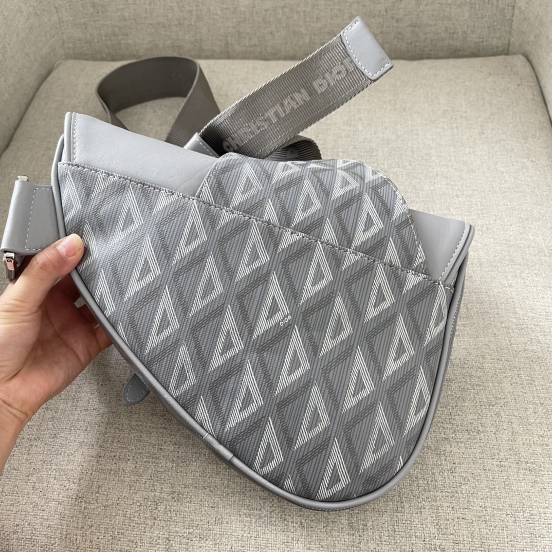 Dior Saddle Bag Grey CD Diamond Canvas Smooth Calfskin - Mr Hype Dior Saddle Bag Grey CD Diamond Canvas Smooth Calfskin - Mr Hype